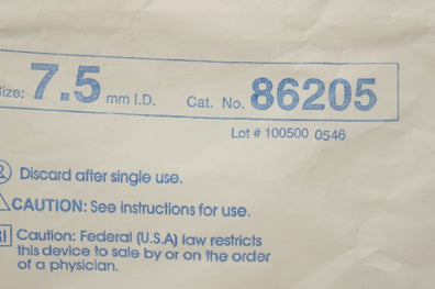 Mallinckrodt 86205 Oral RAE Preformed Tracheal Tube Cuffed 7.5mm
